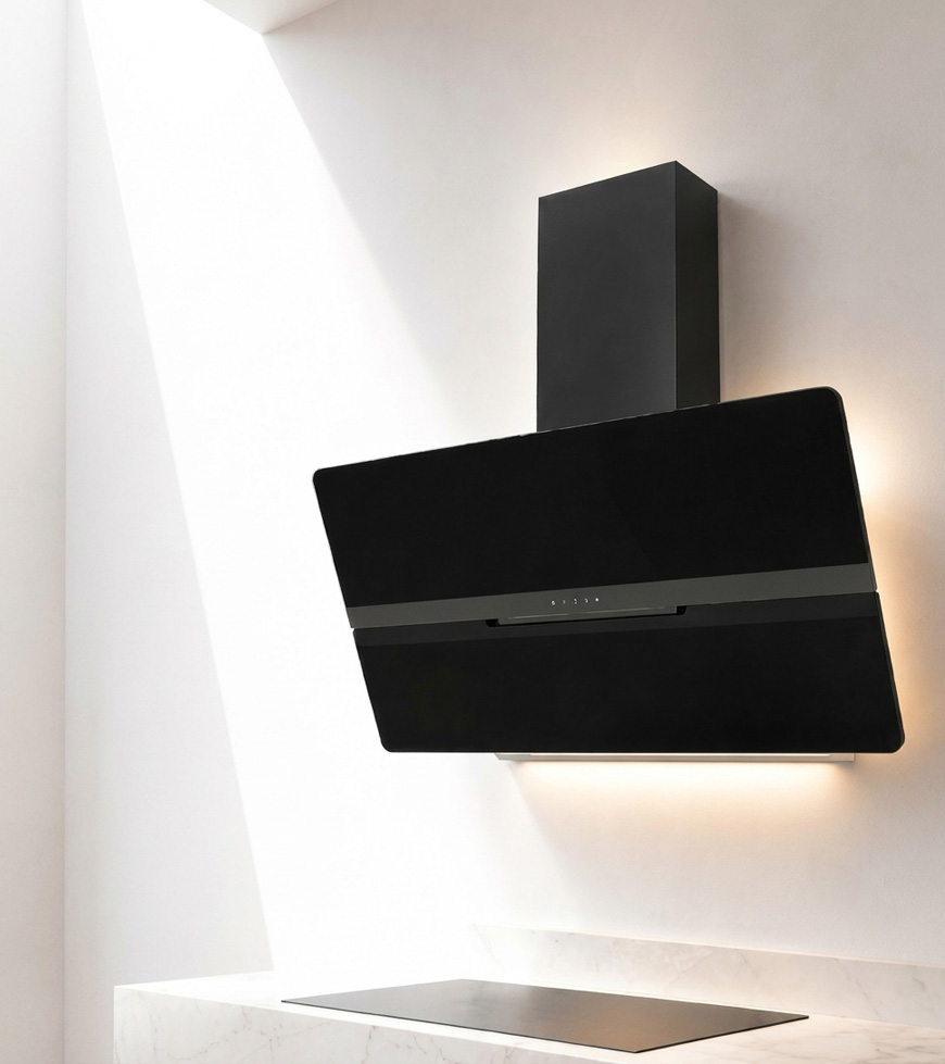 COOKS HOTTE INCLINÉE 90CM NOIRE VITRÉE 650 M3/H 6083A900