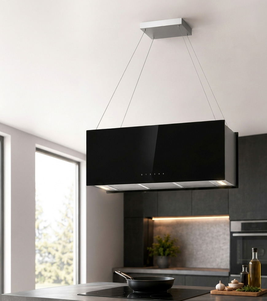 COOKS HOTTE ÎLOT SUSPENDUE 90CM NOIRE 600 M3/H 7015-900
